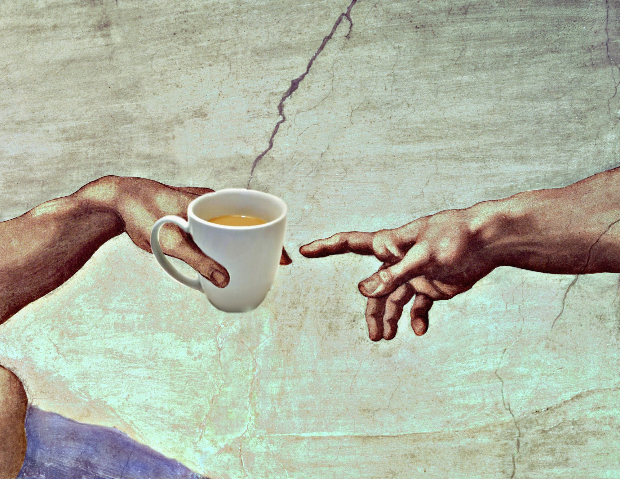 Сотворение Адама руки кофе