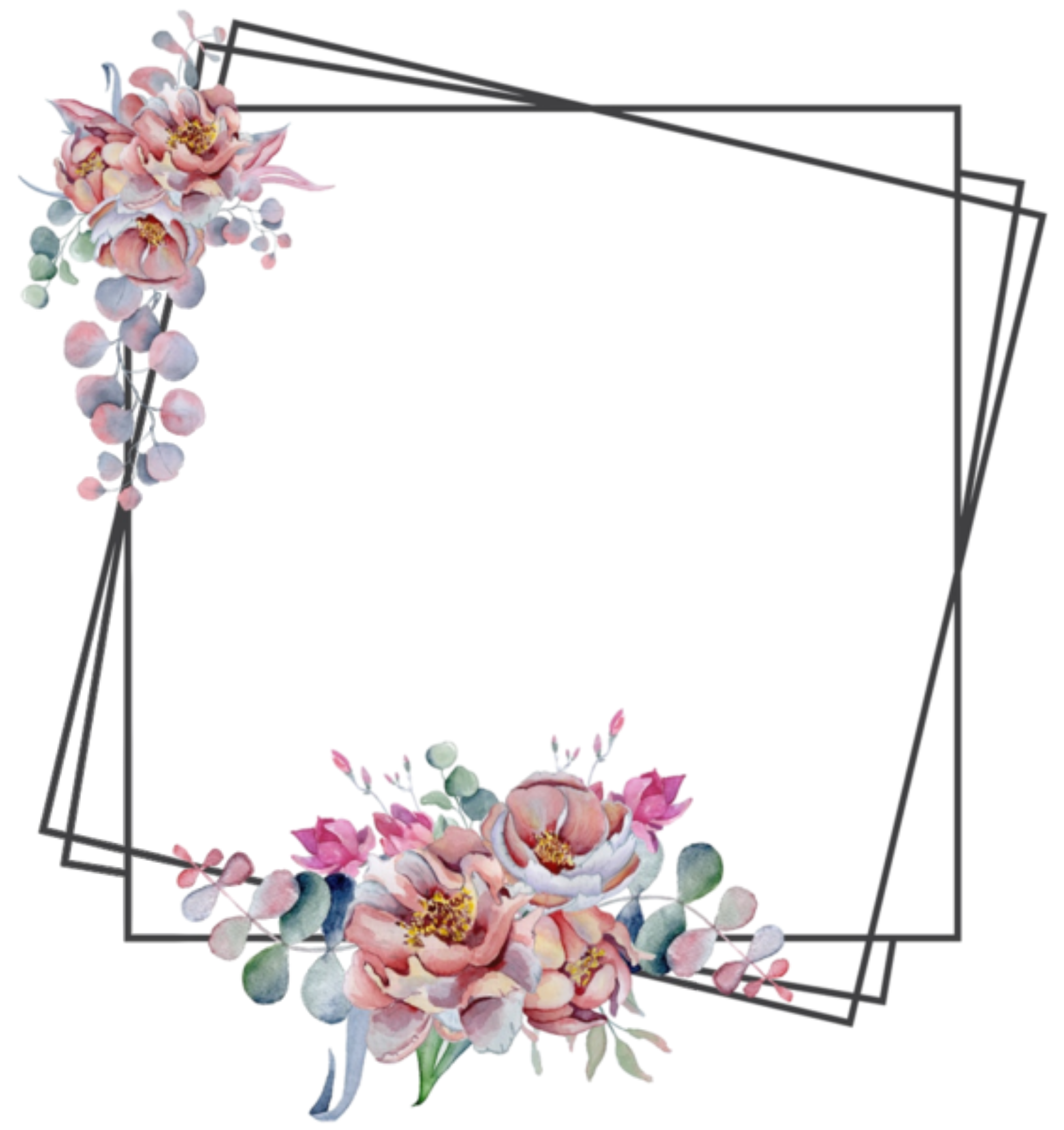 floral flowers rose wreath frame square broder geometri...