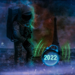 happynewyear2022 astronaut clock 2022 clouds effects glow visualart fantasyart freetoedit