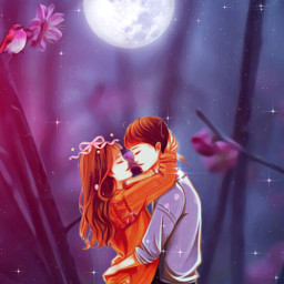 couple romance love moonlight anime fantasy imagination picsarteffects picsartedit freetoedit pink night magical