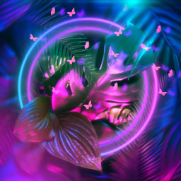 srctinybutterflies tinybutterflies neon cyber madewithpicsart light flash butterflies leaves tropical fantasy magic surreal colorful vibrant aesthetic purple blue violet heypicsart freetoedit