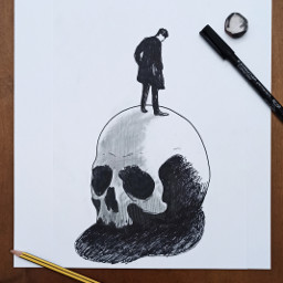drawing ink illustration theprometeus skull freetoedit