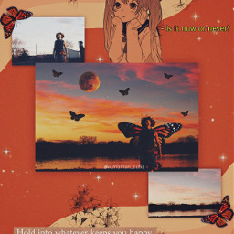 freetoedit orangeaesthetic wallpaper aestheticwallpaper butterflies dream stars anime flowers moon orange