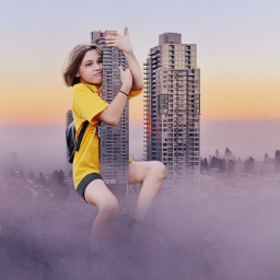 city giant girl climbing buildings surreal weird madewithpicsart freetoedit