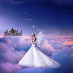sky princess dress glitter picsartedit edit castle shine girl woman crown wings butterfly fairy fairytale