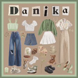 freetoedit danika green lookbook outfit aesthetic sage kitten butterfly cookies fairy platforms flowers pearls plushie