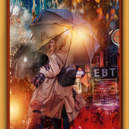 myedit autumn rain girl umbrella dog city colors night doubleexposure fantasy imagination freetoedit