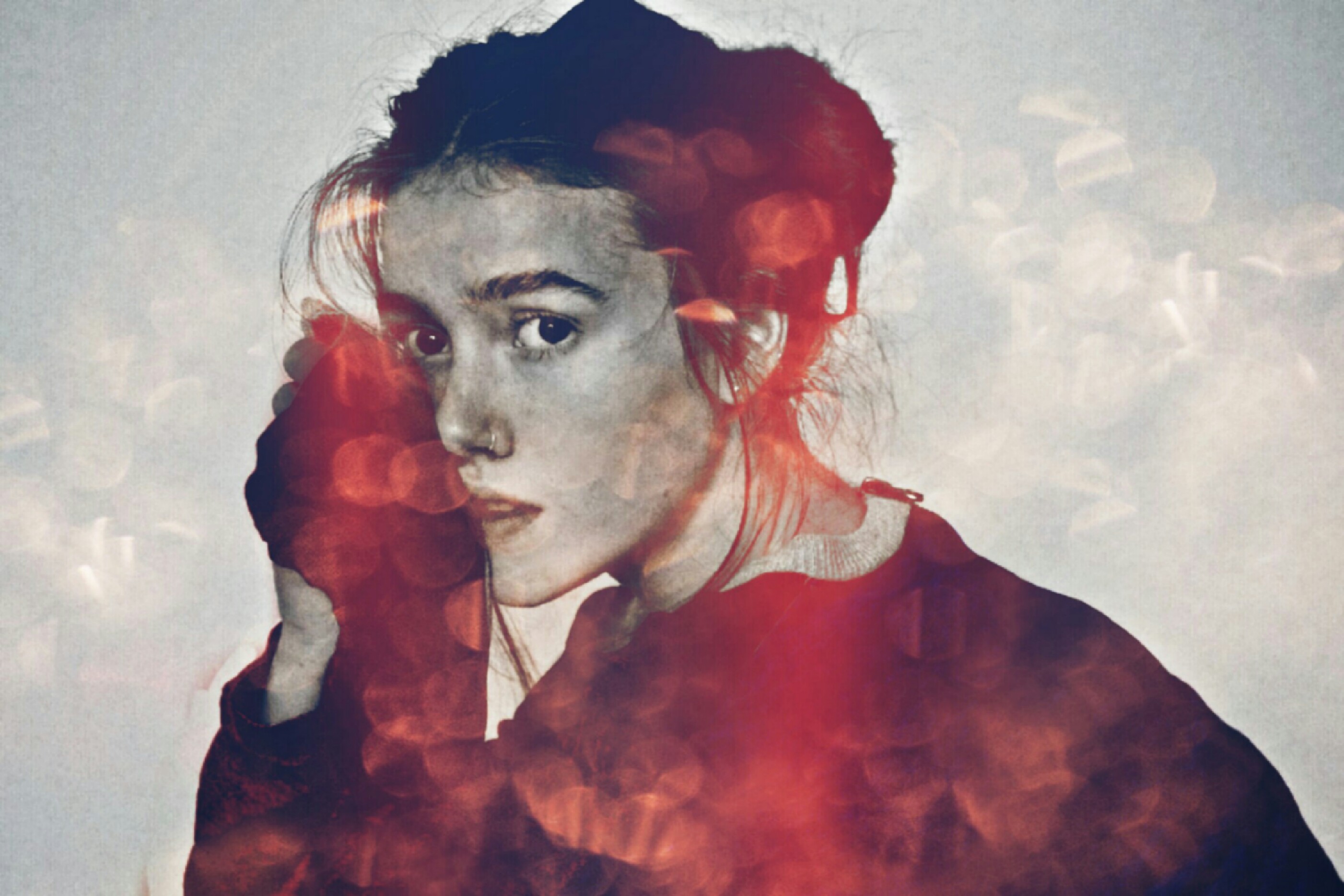 woman portrait blue red lights freetoedit