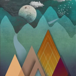 stylized mountains moon clouds nature illustration triangles shapes geometric myart edited