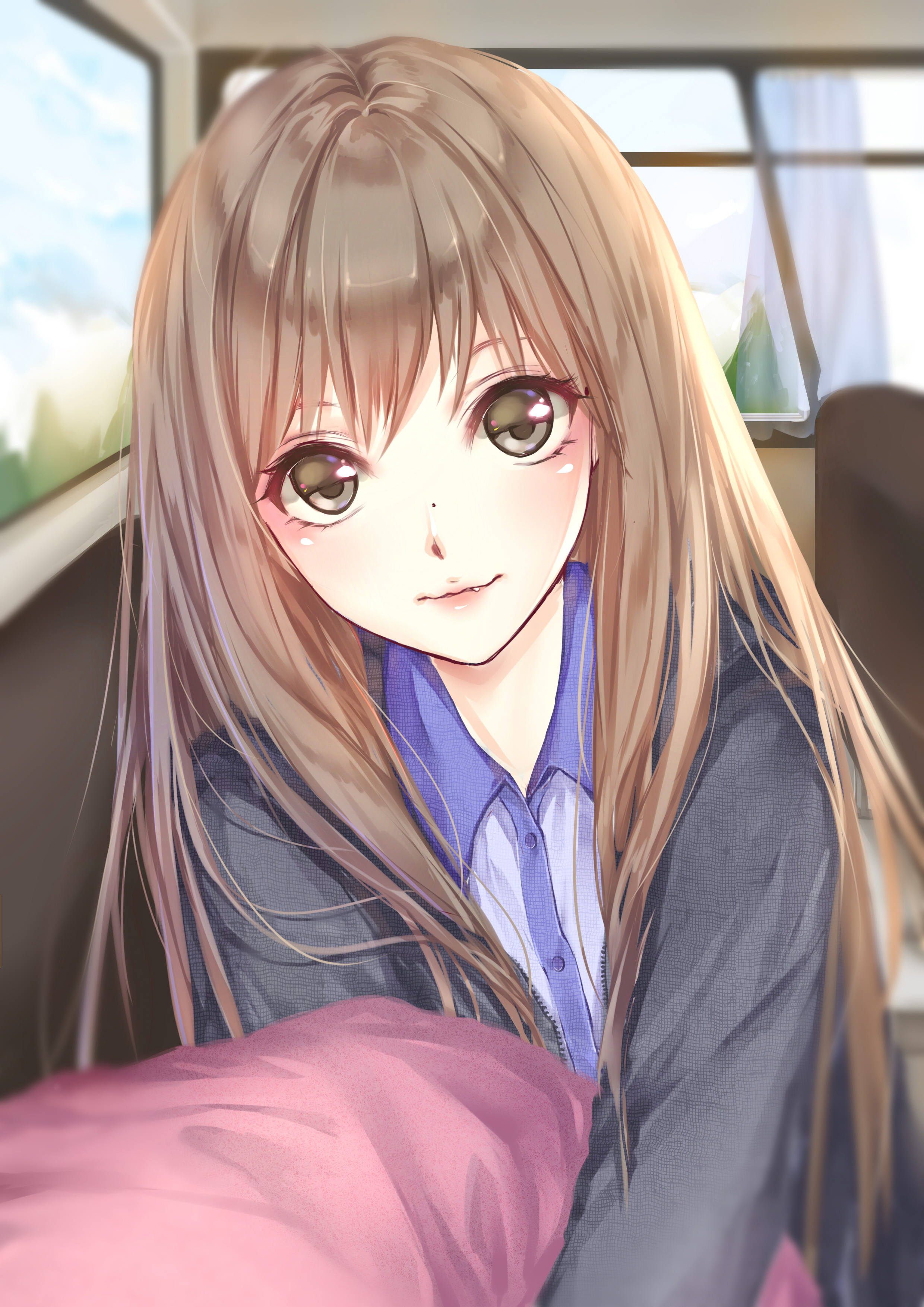 Kawaii Anime Girl With Long Brown Hair And Brown Eyes