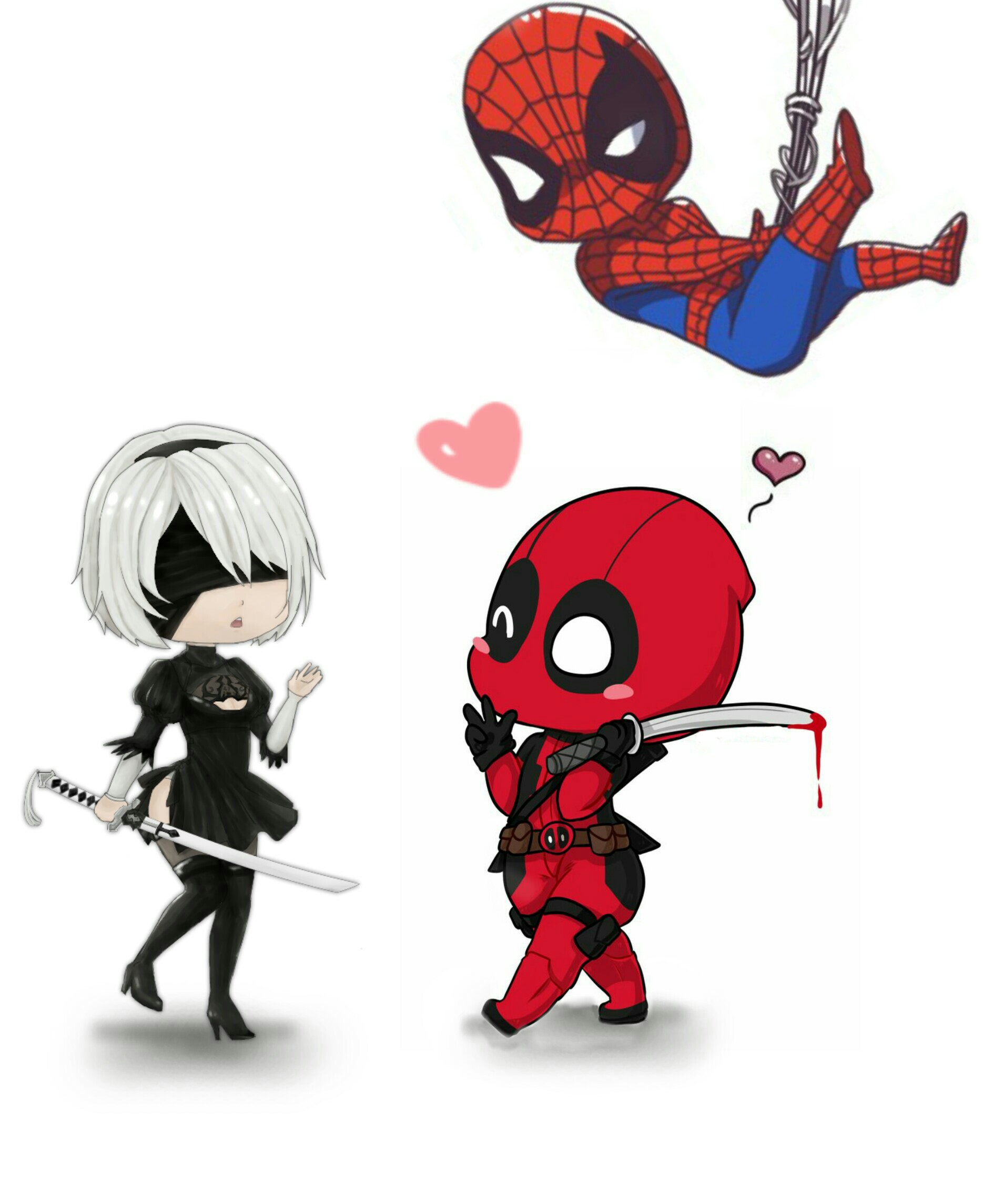 2B deadpool spiderman chibi Image by caotrunghiu4