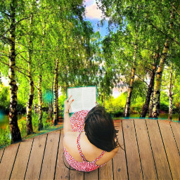 freetoedit girl read wiev forest