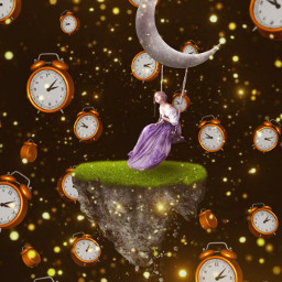 moon girl time clock surreal picsart madewithpicsart sky glitter galaxy srctimeflies timeflies