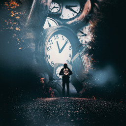 forest clock time man surreal