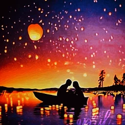 april_may_or_may_not lanterns stickerremix boat reflection night romantic freetoedit srcflyinglantern flyinglantern