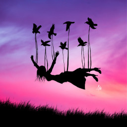 nature girl silhouette silhouttegirl pink colorfulsky tree girlalone alone quote beautifulbackground grass nightsky moon remixit birds flying flyhigh freetoedit