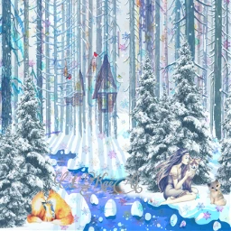 freetoedit christmas snowy winter intheforest withfoxes xmastrees bytheriver inthewoods colorinme ecwinterthemedbackgrounds winterthemedbackgrounds
