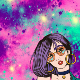 freetoedit galaxy girl hipster cartoon