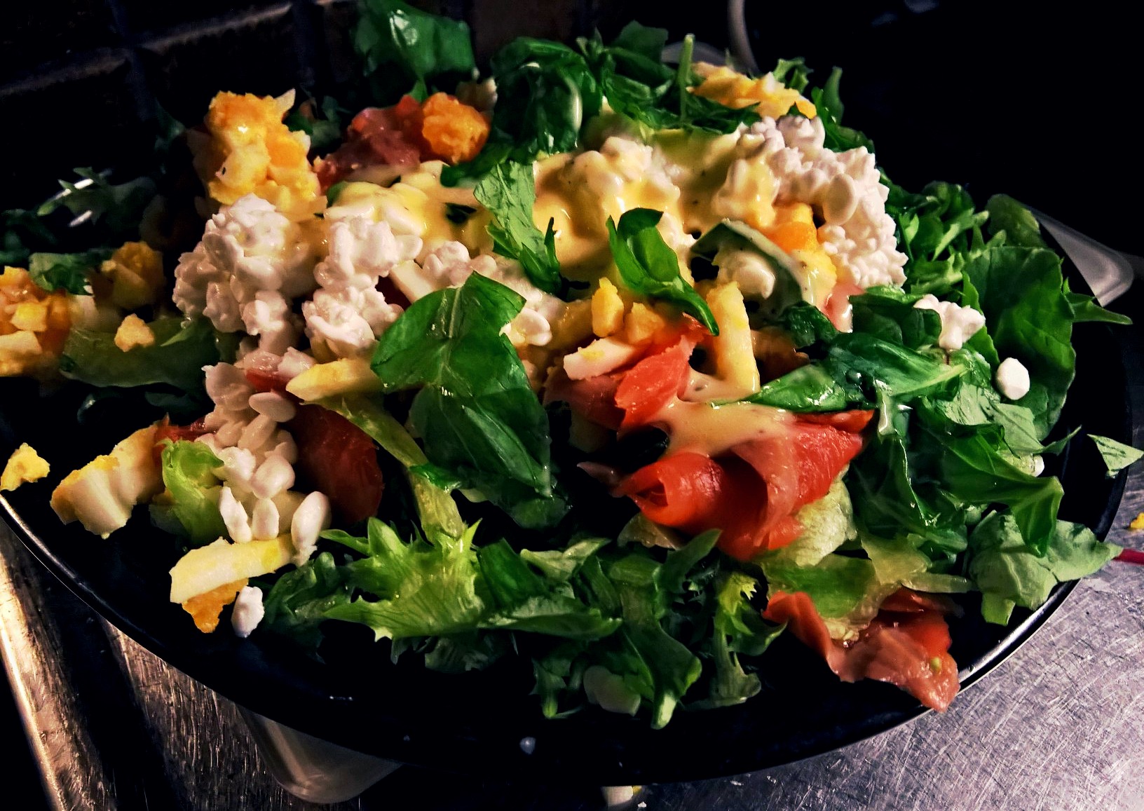 Green Salad Salmon Egg Cottage Cheese Homemade Mayonnai