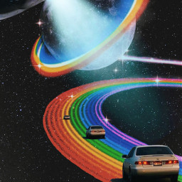 galaxy saturn rainbowlights road magical cars moon planets freetoedit srcufosticker ufosticker