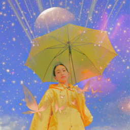girl woman fairy fairytale stars galaxy moon clouds yellow yellowaesthetic planet universe space planets surreal fantasy imagination magical freetoedit