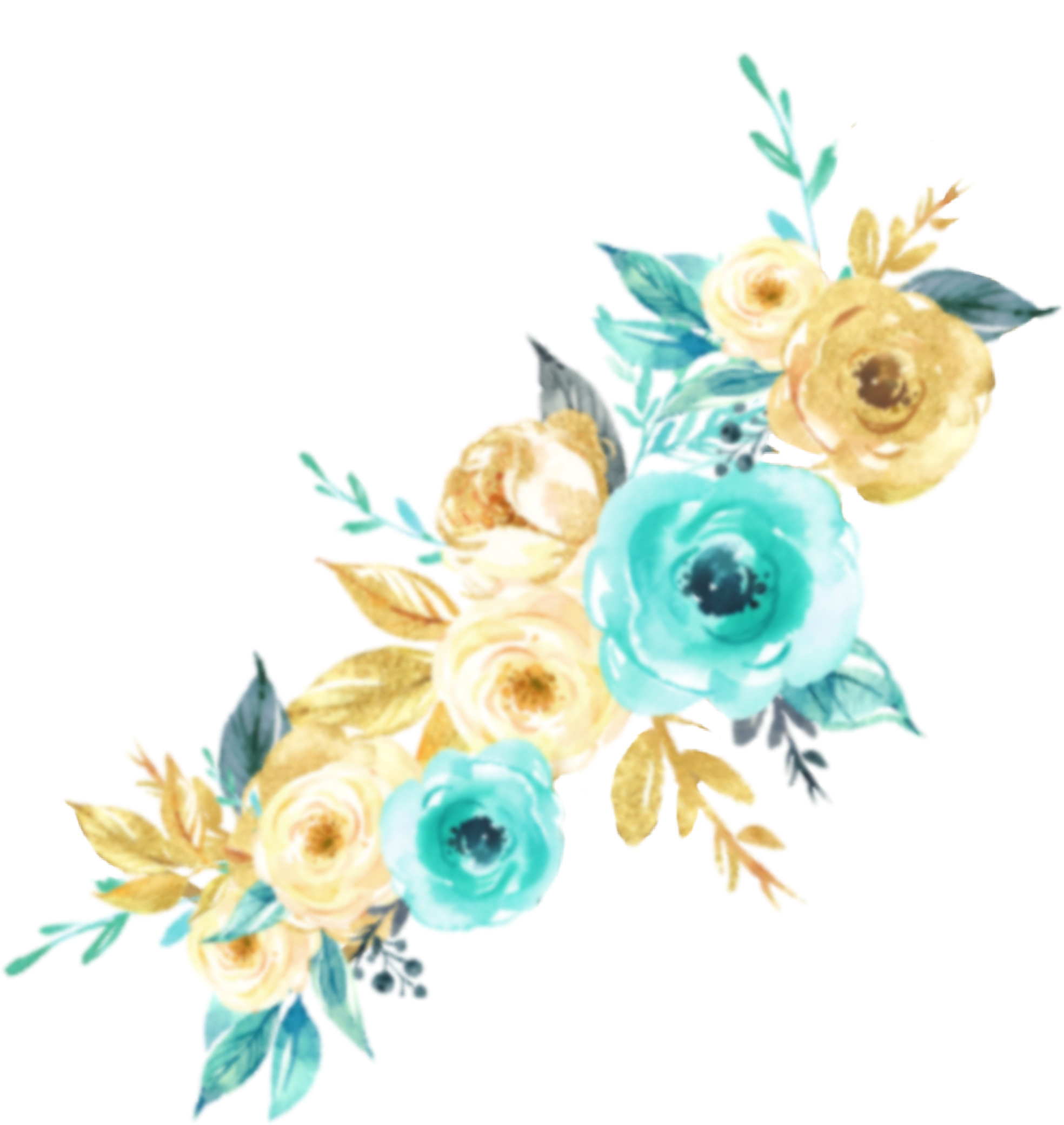 watercolor flowers mint teal turquoise aqua gold beige...