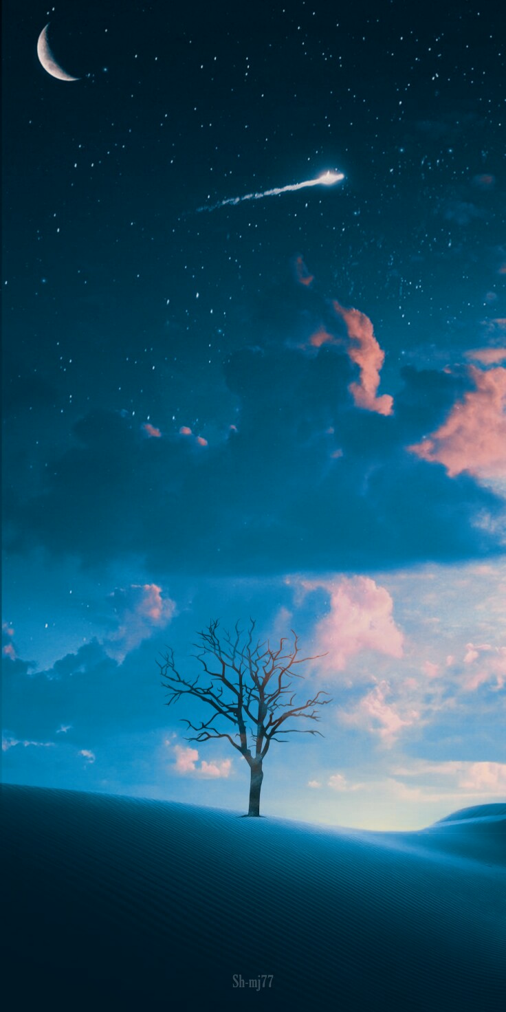 #freetoedit#desert#tree#moon#sky#be_creative