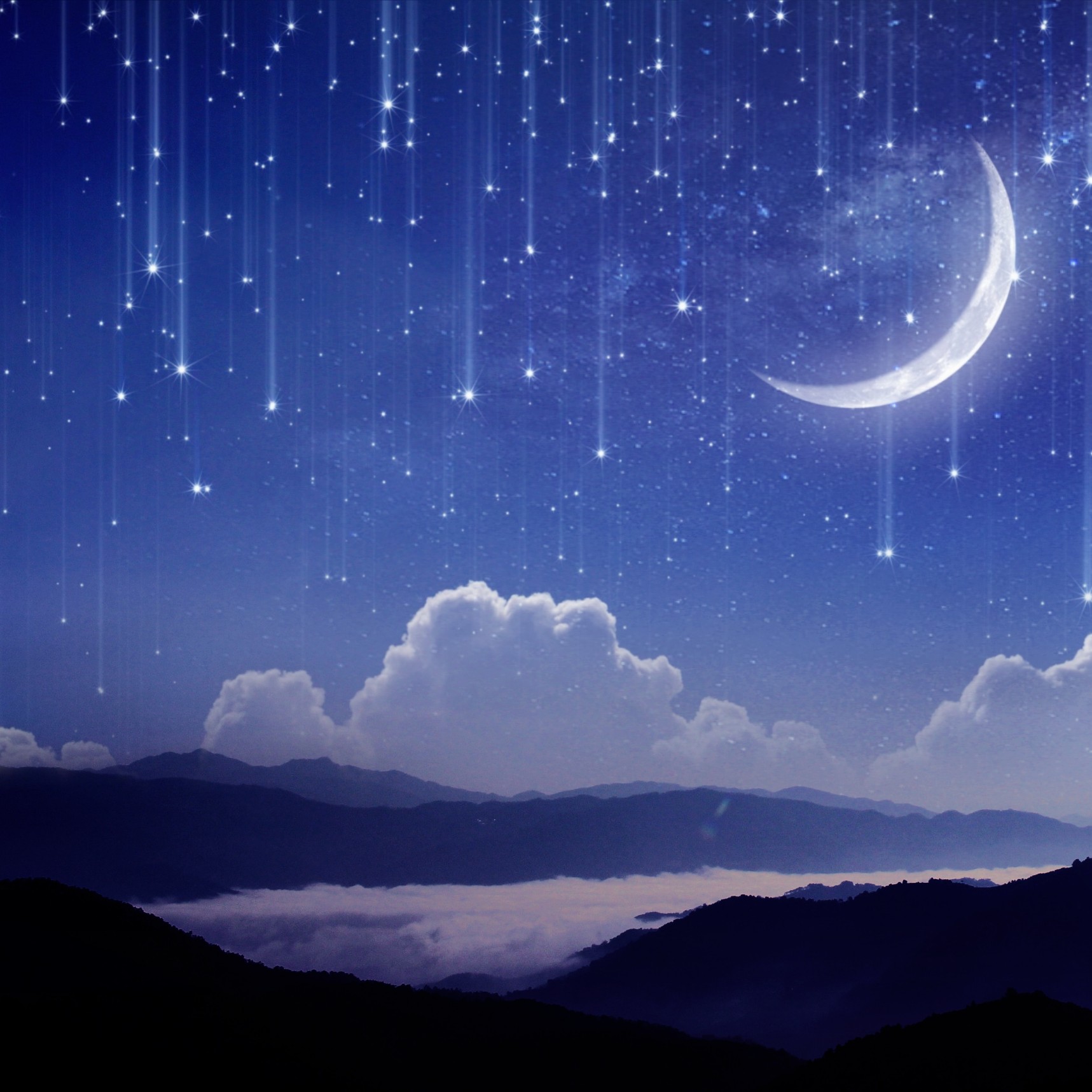 Фантастический пейзаж ночь звезды Луна