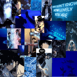 sololeveling blue aesthetic collage wallpaper freetoedit