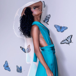 freetoedit remixit girl blue butterflies
