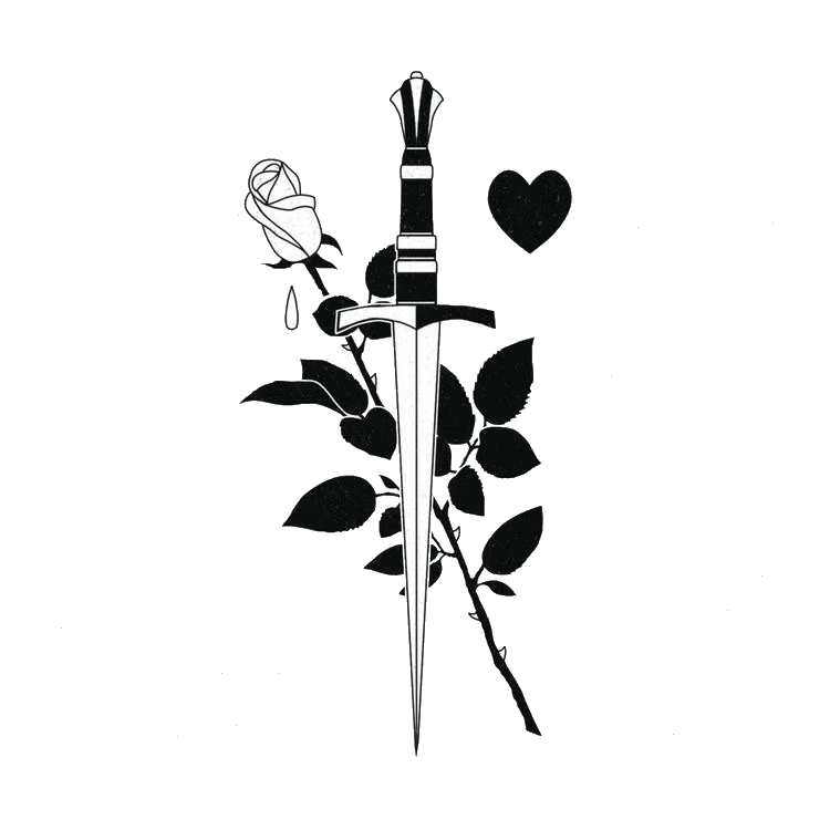 Dagger Rose Black White Aesthetic Sticker By Day F
