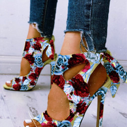 remixed heels shoes flower floralpattern freetoedit