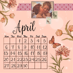 freetoedit calendar aesthetic vintage flowers angels 2020 april pink beige