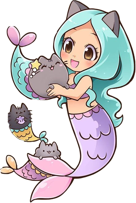 pusheen mermaid cartoon sticker by @caroline_edgeworth