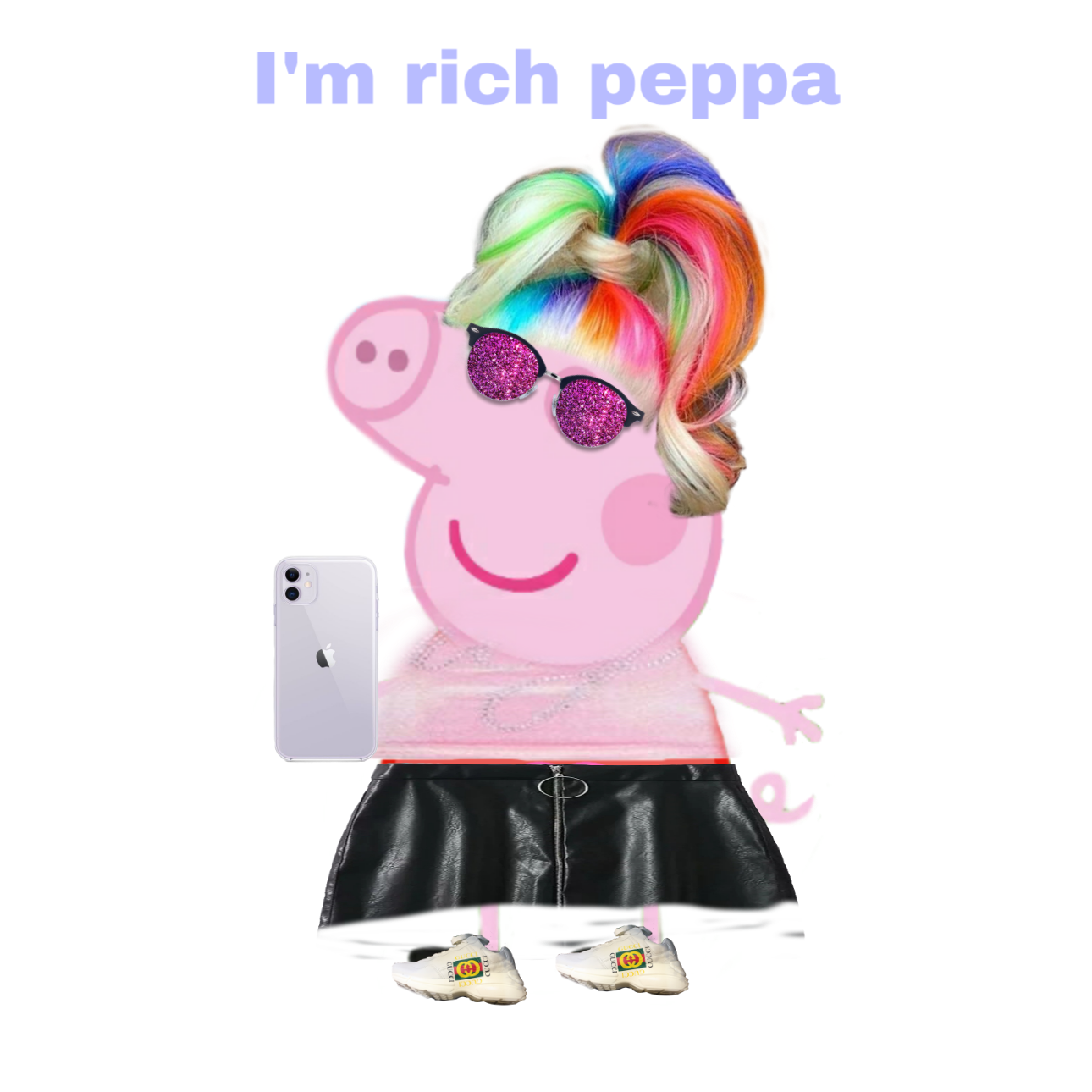 rich peppa pig gucci rainbow sticker by @shibbymctibins1535