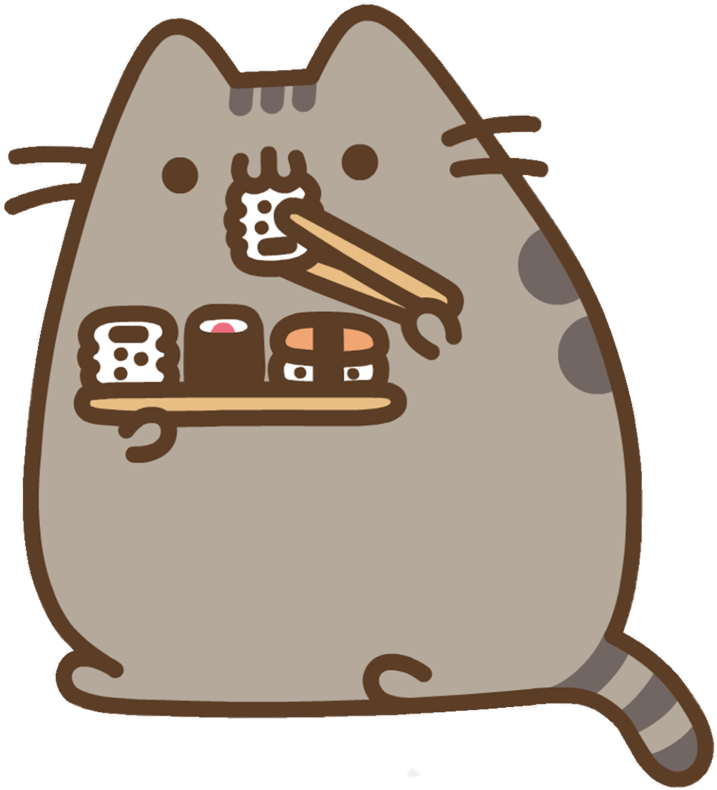 pusheen eating sushi