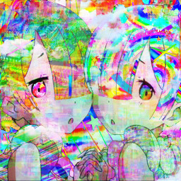glitchcore rezero remram rem ram remandram anime eyestrain rainbowcore freetoedit