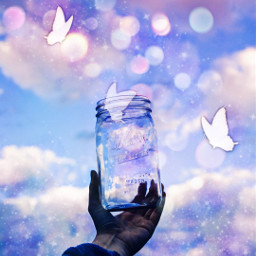 freetoedit butterflies galaxy cliuds space sky purple blue jar hand ircmagicjar magicjar