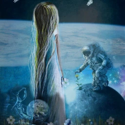 freetoedit @asweetsmile1 space astronaut girl blendedimages blend creative creativeart moon moonlight flower ircupinspace upinspace