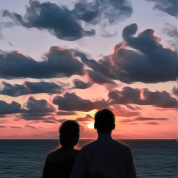 silhouette couple sunset beach oilpaintingeffect pretty sunrise coral clouds ircsidebyside sidebyside freetoedit