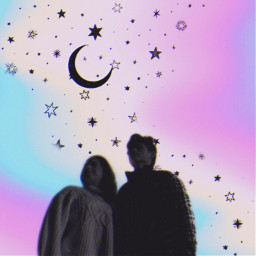 freetoedit silhouette moon colorful stars valentinesday
