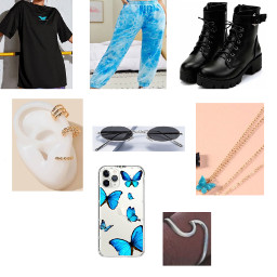 butterfly blue bluebutterfly outfitideas combatboots sunglassesday
