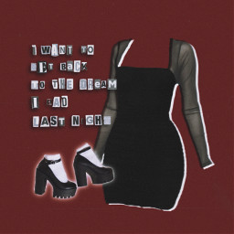 red black white aesthetic dress heels platforms niche nichememe outfit nightlife cute pretty longsleeve minidress sheer dark tumblr retro