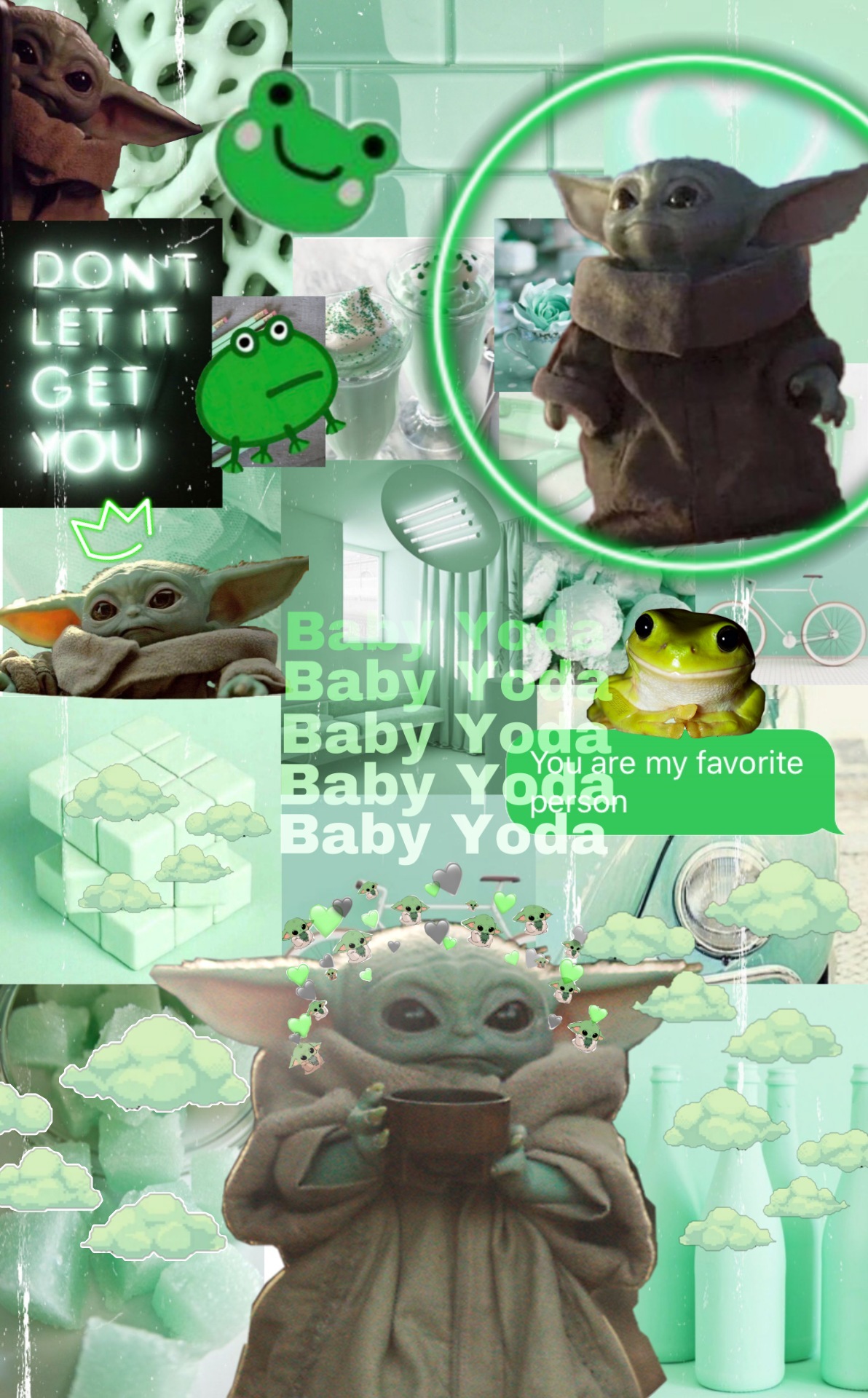 This is my Green themed Baby Yoda collage! I do not own the background ...