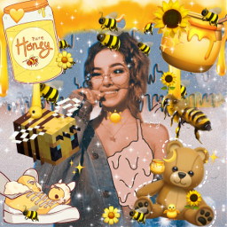 girl woman women pretty aesthetic cute yellow orange brown black brunette pic art edit effect bee bees bumblebee bear teddybear teddy honey shor jar drip freetoedit srcbethequeenbee bethequeenbee