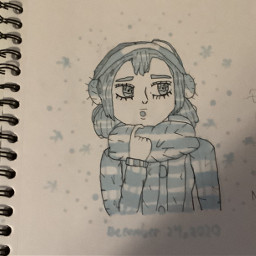 skyblue winter girl drawing