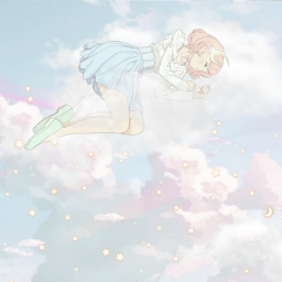 star sky cloud anime girl sleep moon pastel sweet cute kawaii aesthetic soft freetoedit