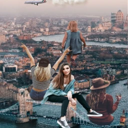 girls sitting clouds airplane freetoedit ecgiantpeople