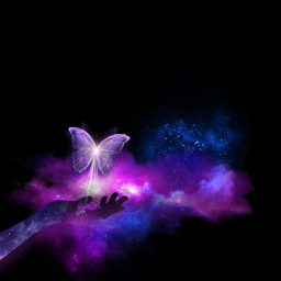 butterfly purple blue galaxy hand light freetoedit