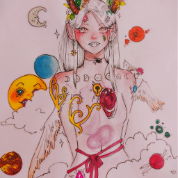 serachan freetoedit drawing weird colorful girl indie planets secret moon sun yay